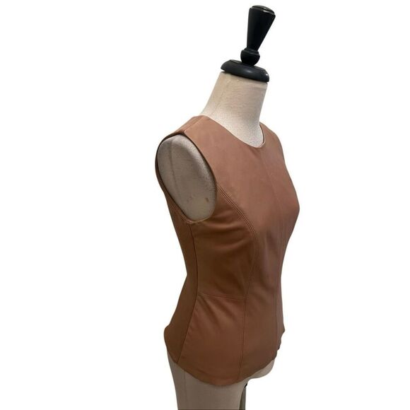 Antonio Melani Womens Genuine Leather Back Zip Crew Neck Sleeveless Top Tan XS - Picture 2 of 5
